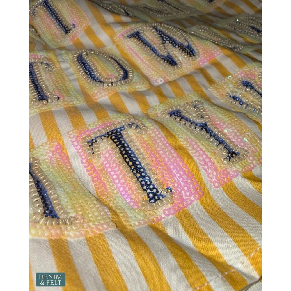 NEW Queen of Sparkles Yellow White NOLA Street Tiles Mardi Gras Sequin Shorts